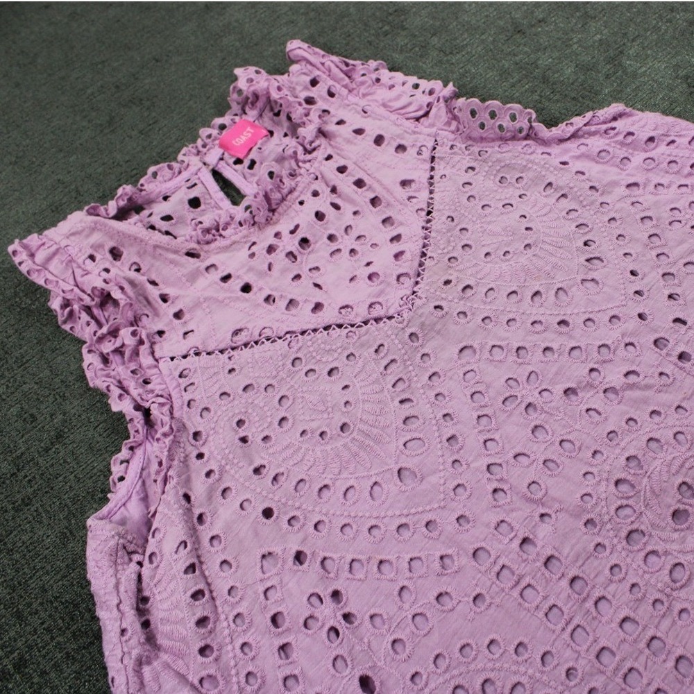 Coast Lavender Purple Cotton Eyelet Ruffle Sleeveless Top Blouse Size S